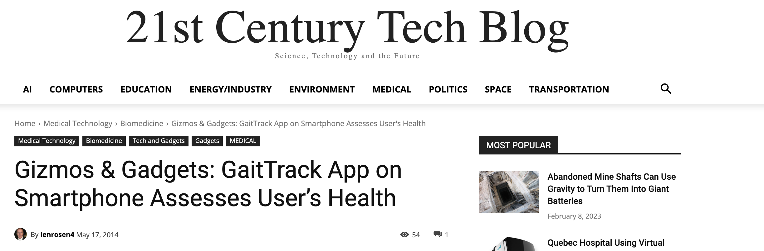 Gizmos & Gadgets: GaitTrack App on Smartphone Assesses User’s Health, 21st Century Tech Blog