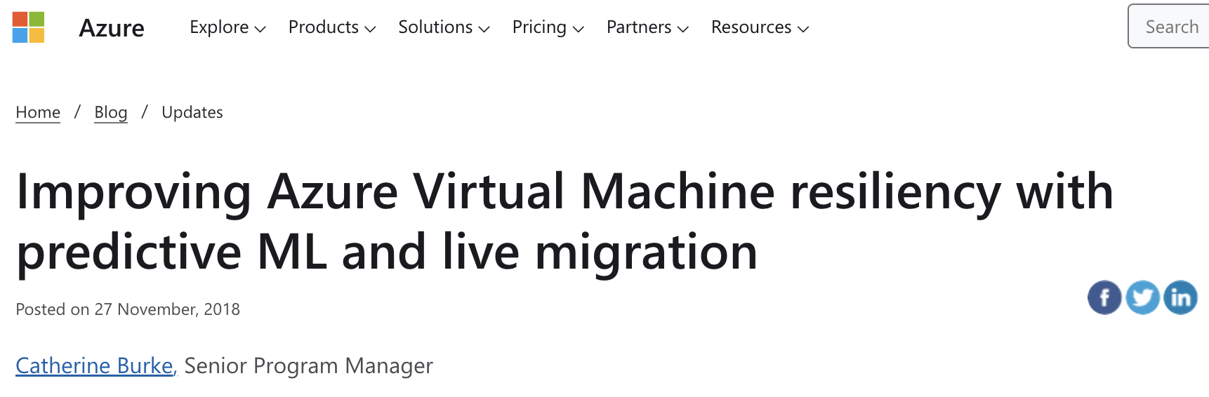 Improving Azure Virtual Machine resiliency with predictive ML and live migration