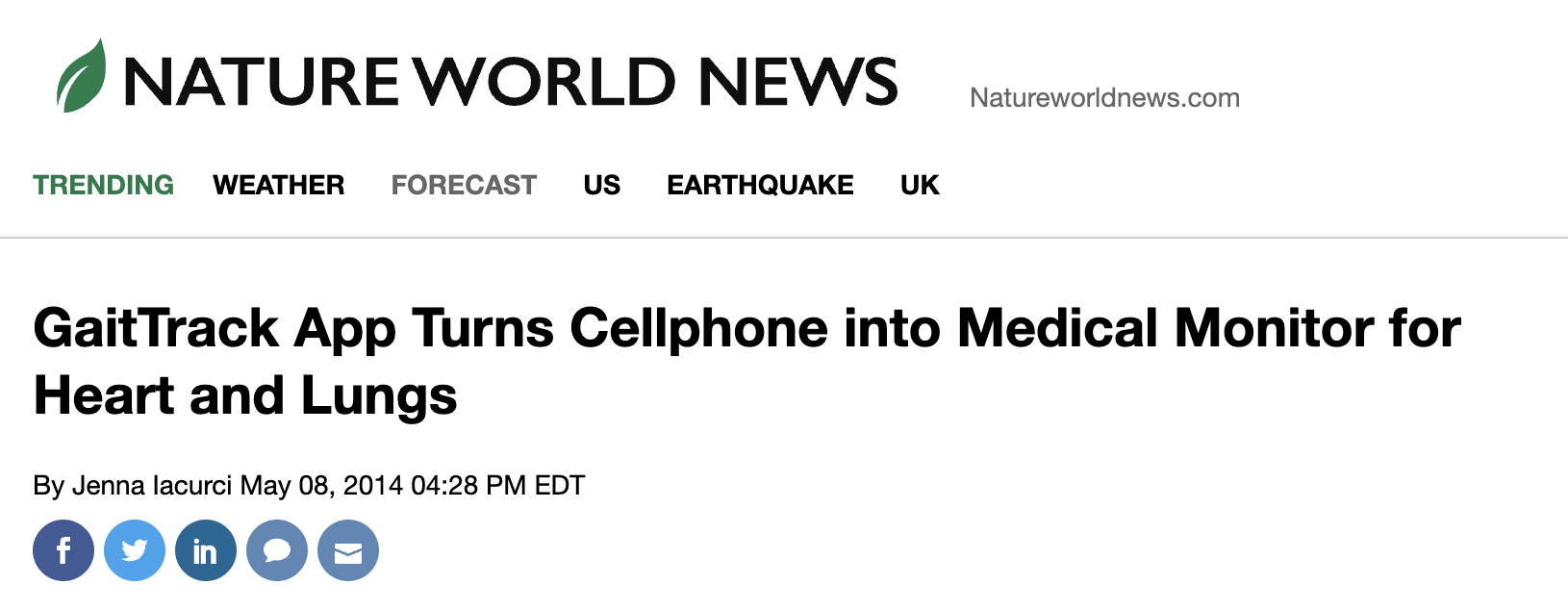 GaitTrack app makes cellphone a medical monitor for heart and lung patients, Nature World News